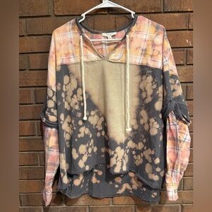 Oli & Hali Tie-Dye bleach and Plaid Long Sleeve Top size small S New flannel